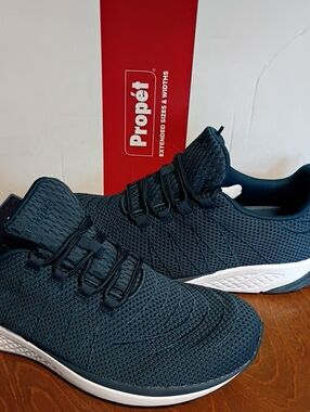 Propet Women's Knit Athletic Sneakers - Dark Blue and White